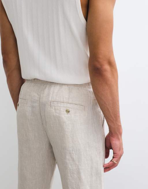 ASOS DESIGN slim 100% linen trousers in stone, 4 of 5