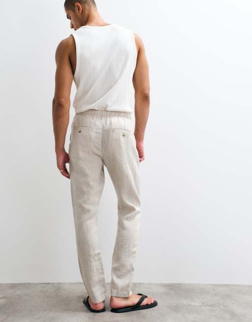 ASOS DESIGN slim 100% linen trousers in stone, 5 of 5