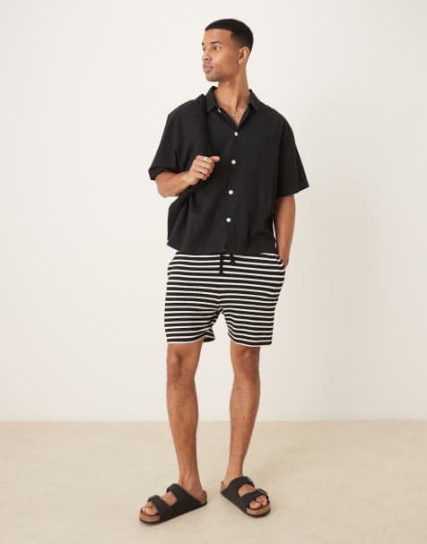 ASOS DESIGN slim 12cm shorts with black and white stripe - view 1