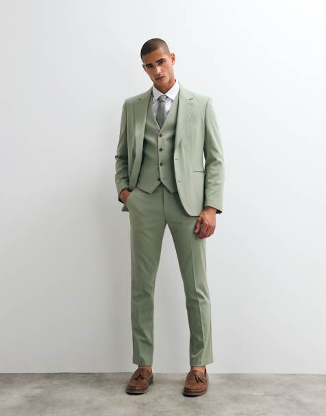 ASOS DESIGN slim 3 piece suit set in sage green - view 1