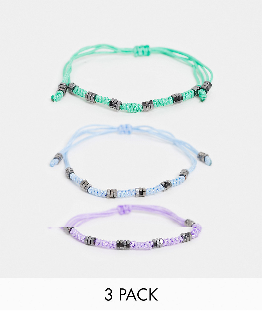 ASOS DESIGN slim 4mm cord bracelet pack in pastel colors-Multi