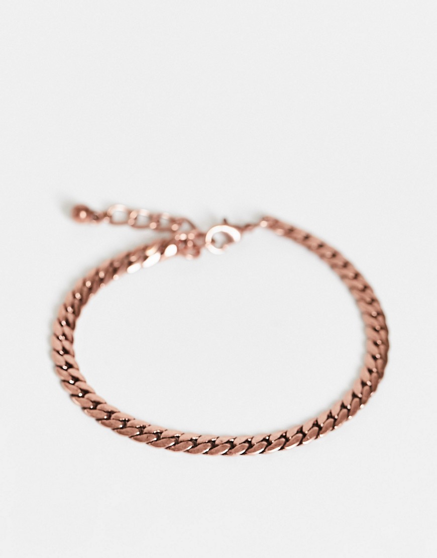 ASOS DESIGN slim 5mm flat vintage chain bracelet in burnished rose gold tone-Pink