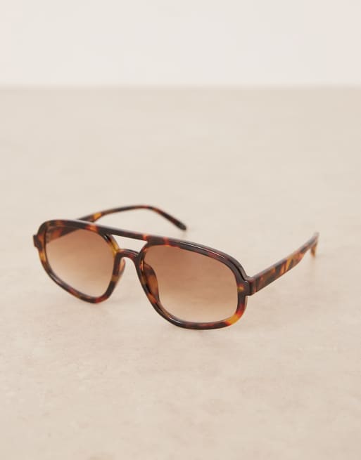 ASOS DESIGN slim angular aviator sunglasses in tort, 2 of 3