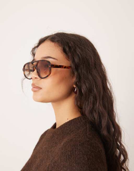 ASOS DESIGN slim angular aviator sunglasses in tort, 3 of 3