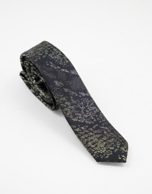 ASOS DESIGN slim animal print tie in black and gold