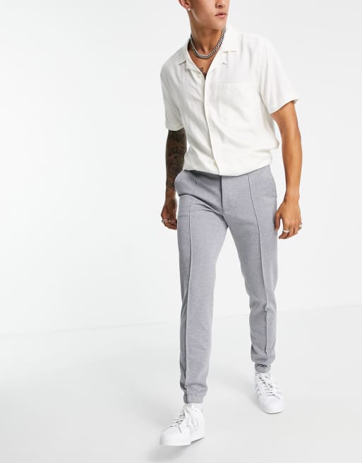 ASOS DESIGN skinny jersey smart joggers in gray with red dipped