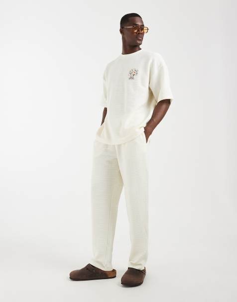 ASOS DESIGN slim balloon fit linen look trackies in ecru (part of a set) - view 1