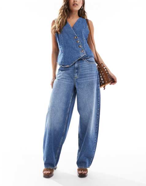 ASOS DESIGN slim barrel jeans co-ord in light mid blue - view 1