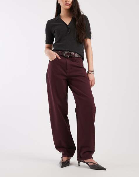 ASOS DESIGN slim barrel jeans in burgundy