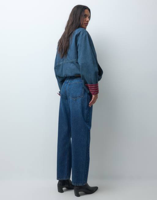 ASOS DESIGN slim barrel jeans in dark blue, 2 of 5