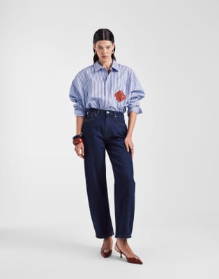 ASOS DESIGN slim barrel jeans in indigo-Navy