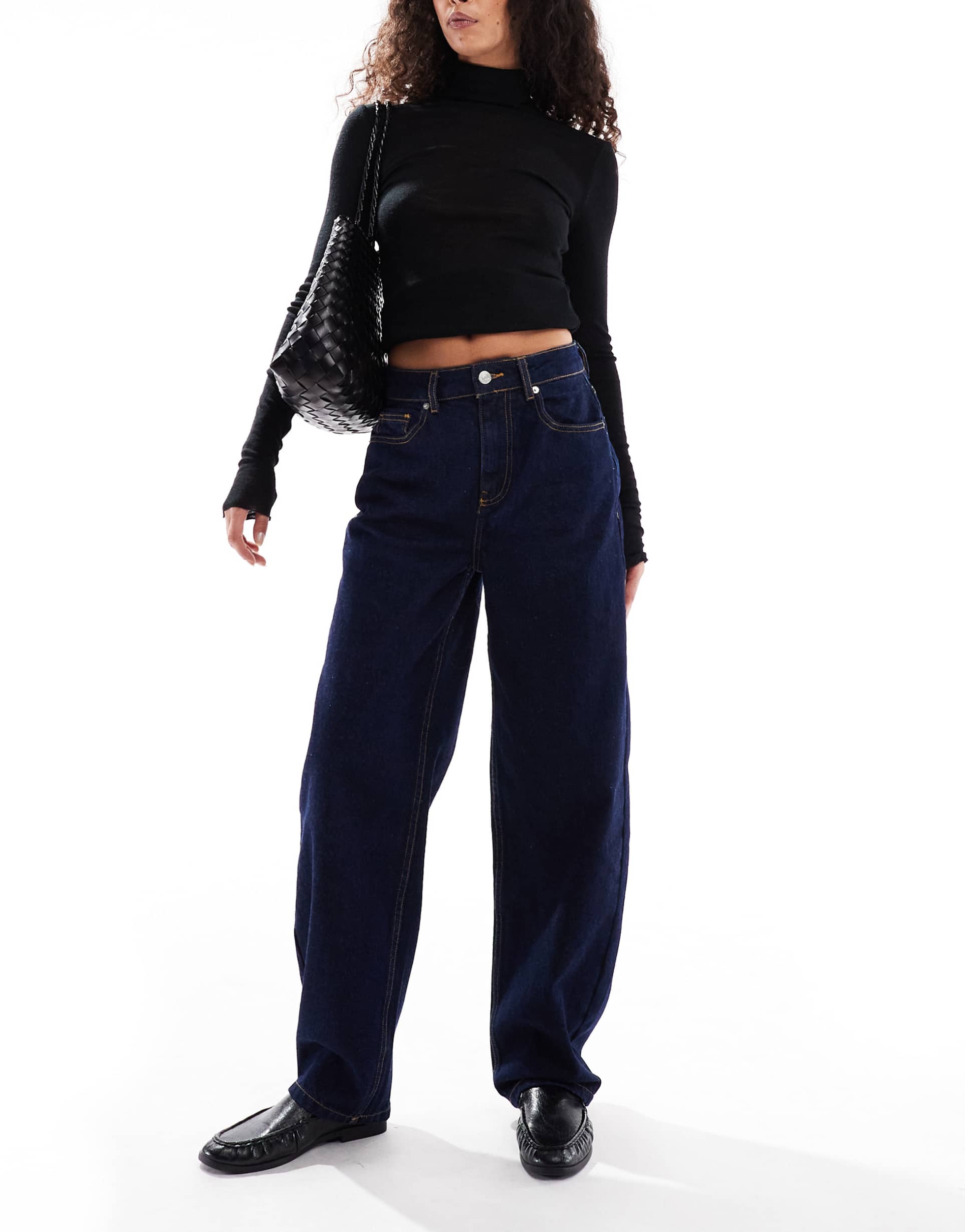 asos design slim barrel jeans in inky wash