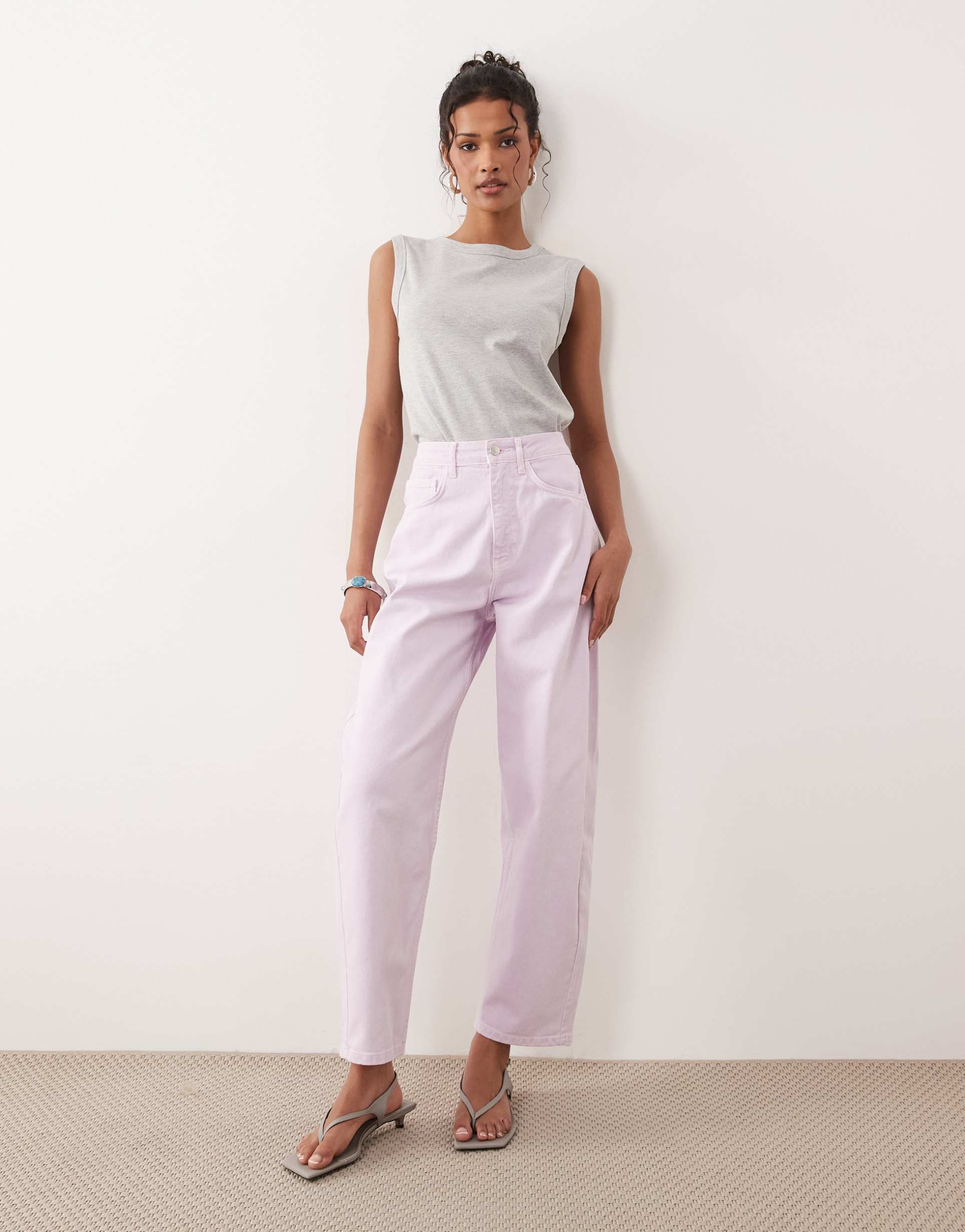 asos design slim barrel jeans in lilac