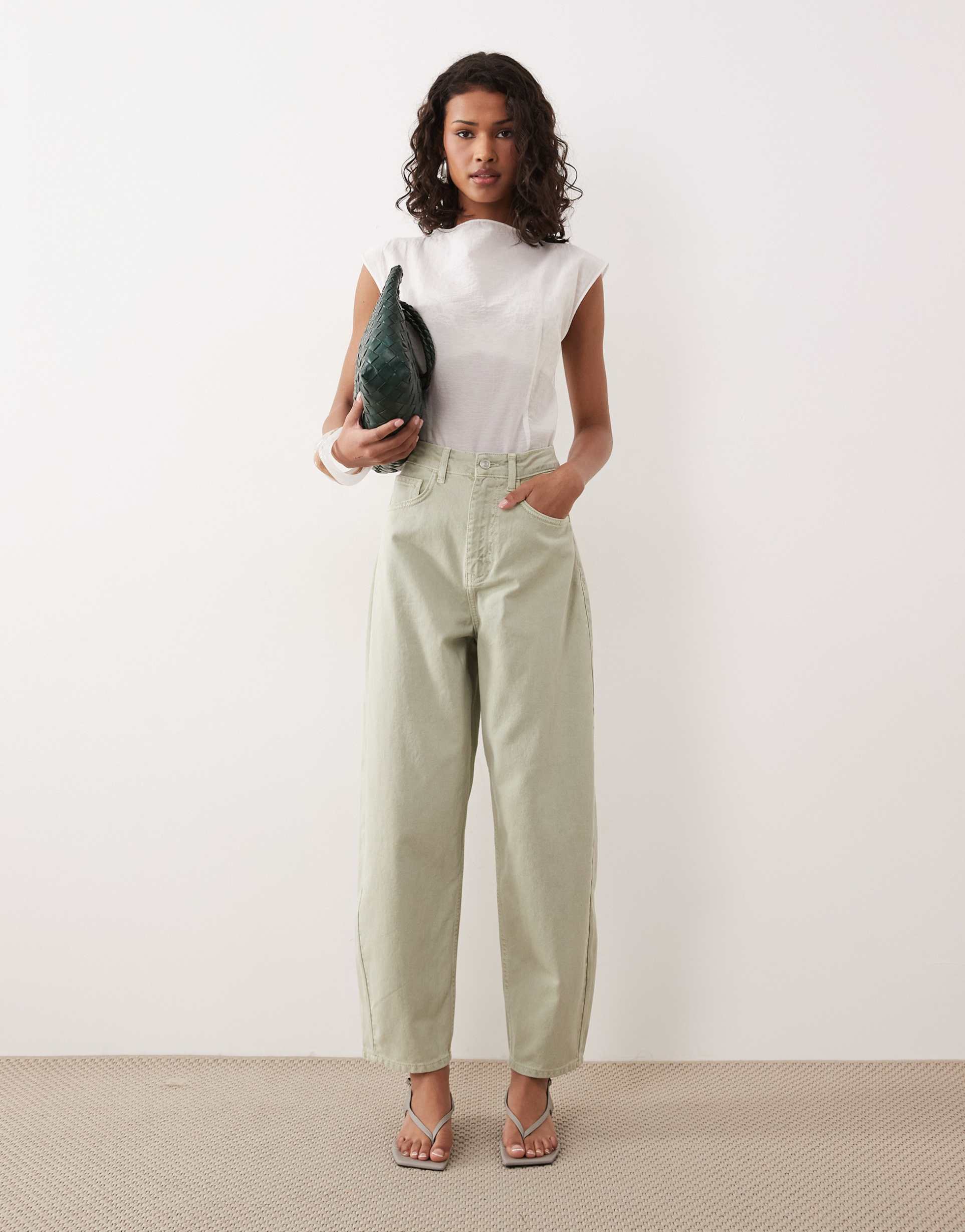 asos design slim barrel jeans in sage