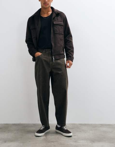 ASOS DESIGN slim barrel jeans in washed brown with tint - view 1