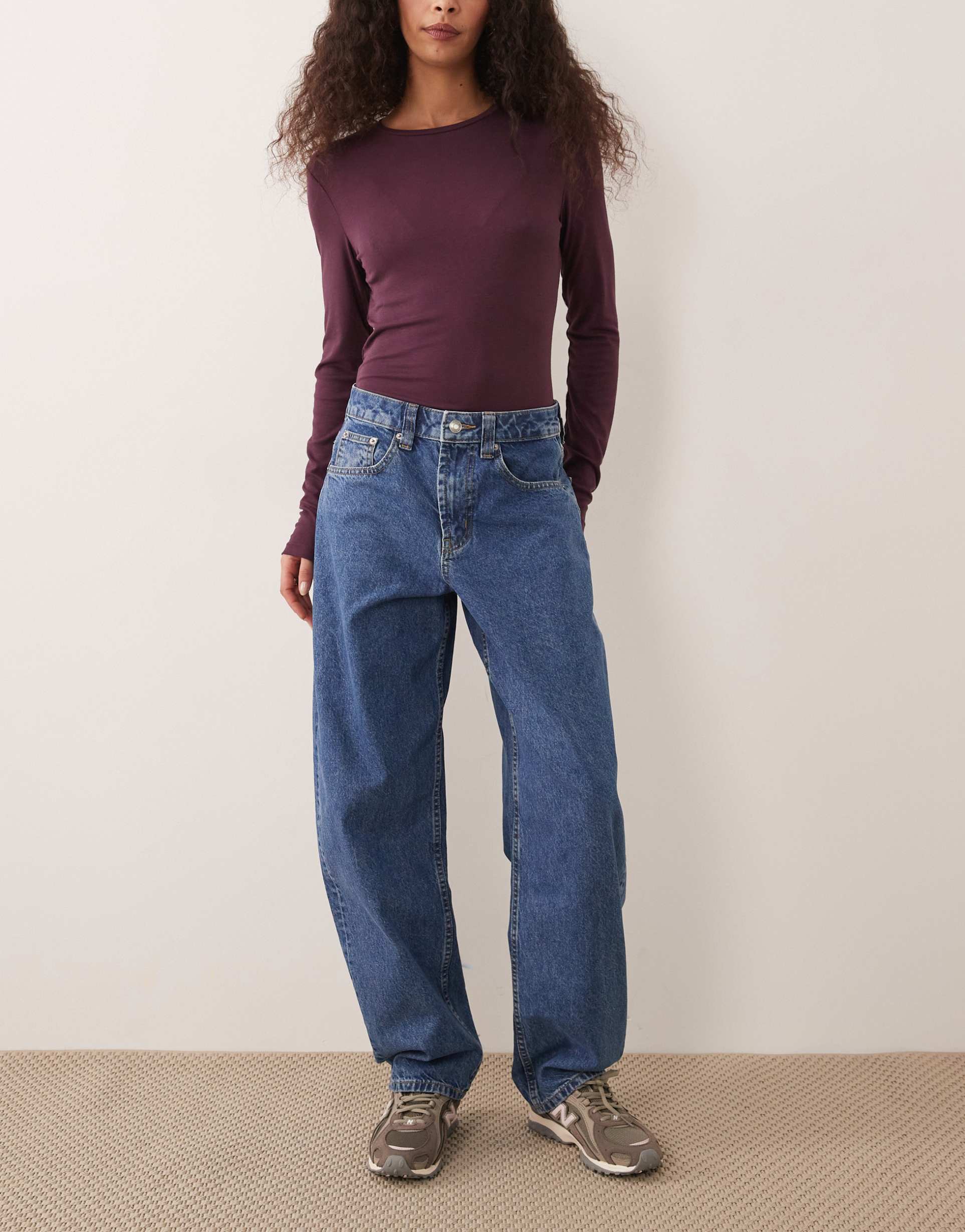 asos design slim barrel leg jeans in clean light mid wash