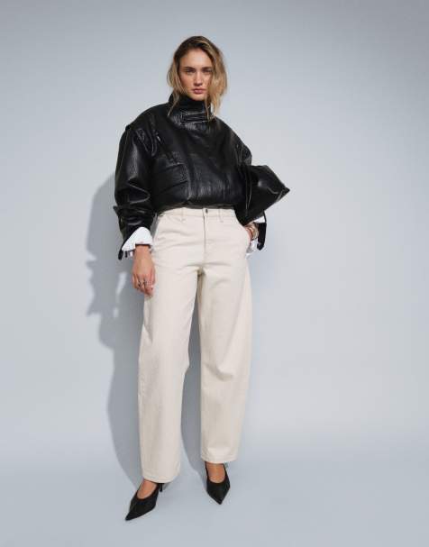 ASOS DESIGN slim barrel leg jeans in ecru - view 1
