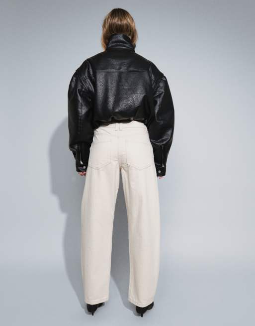 ASOS DESIGN slim barrel leg jeans in ecru, 2 of 5