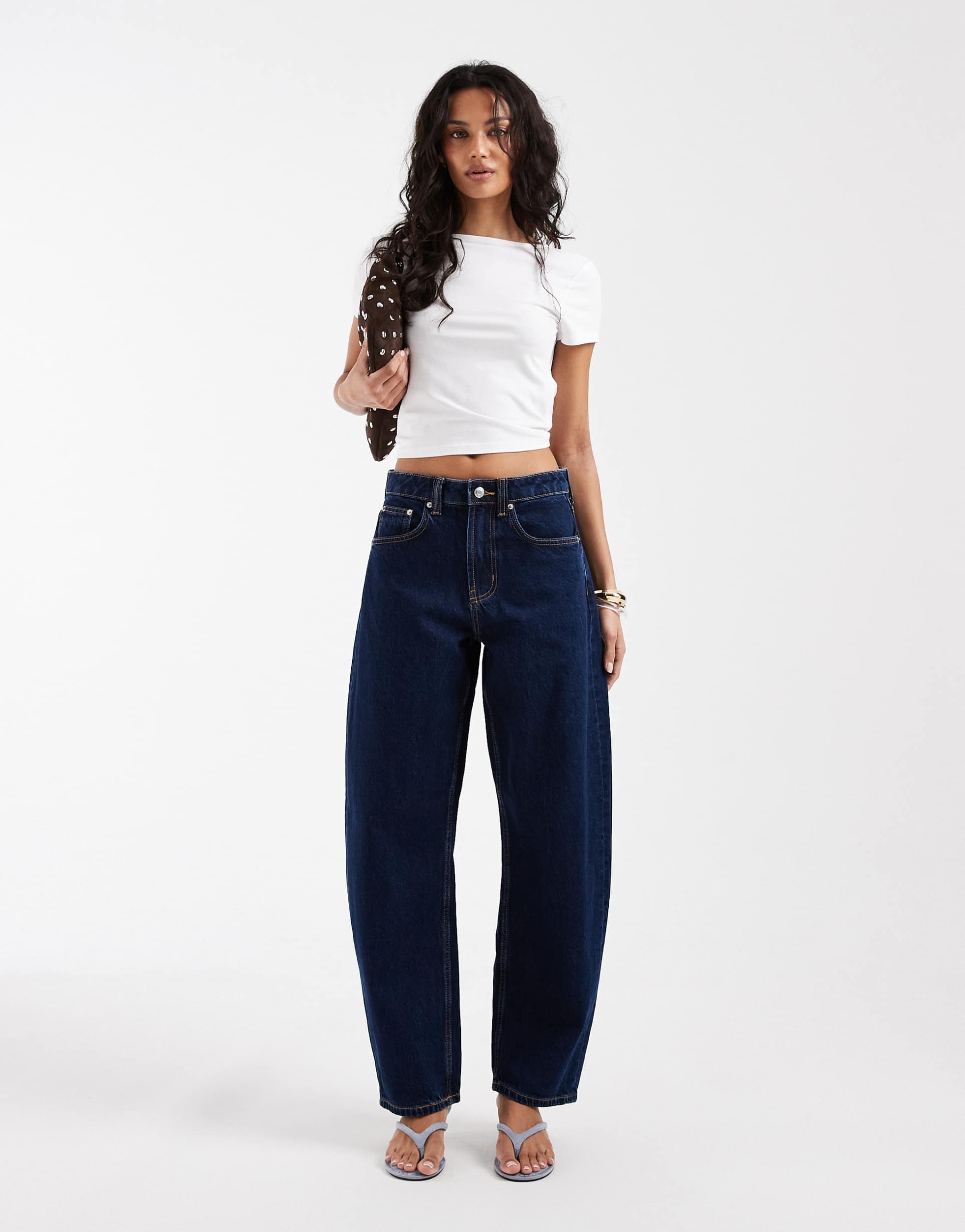 asos design slim barrel leg jeans in rich rinse wash
