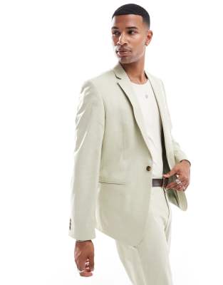 Asos Design Slim Basketweave Suit Jacket In Green