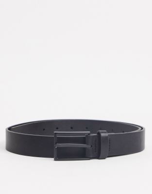 ASOS DESIGN slim belt in black faux leather with matte black buckle detail - ASOS Price Checker