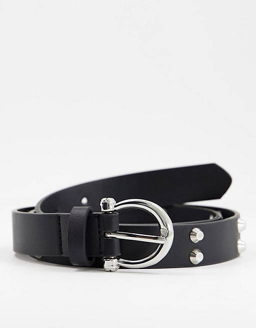  Belts/slim belt in black faux leather with stud detail 