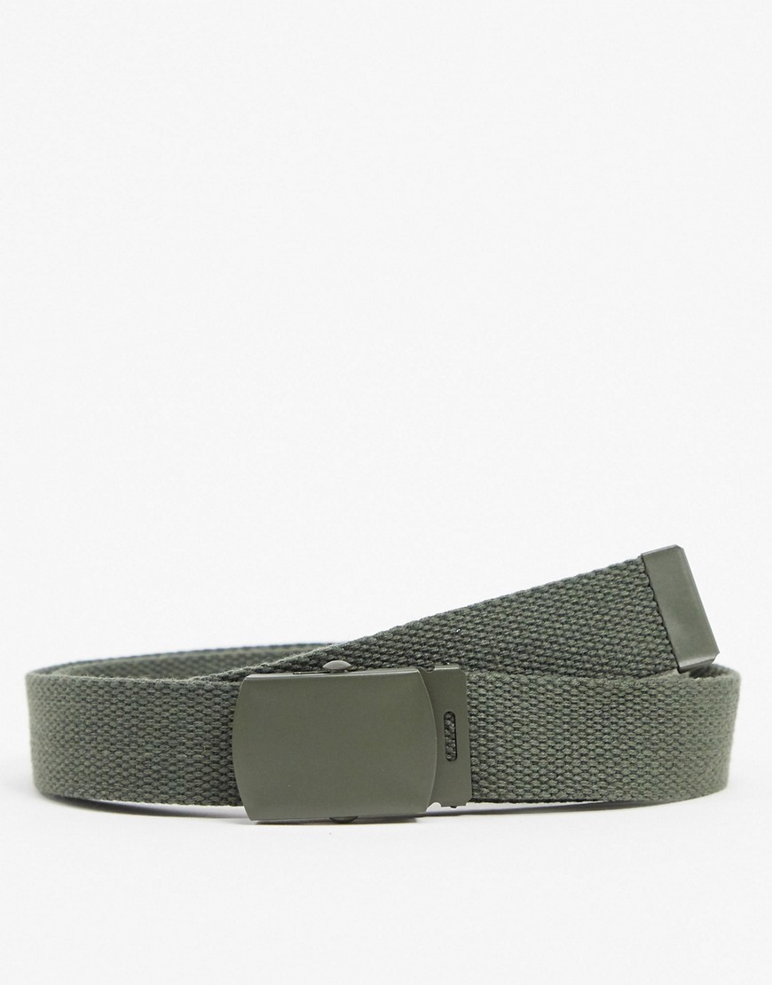 ASOS DESIGN slim belt in khaki webbing with matte buckle-Green