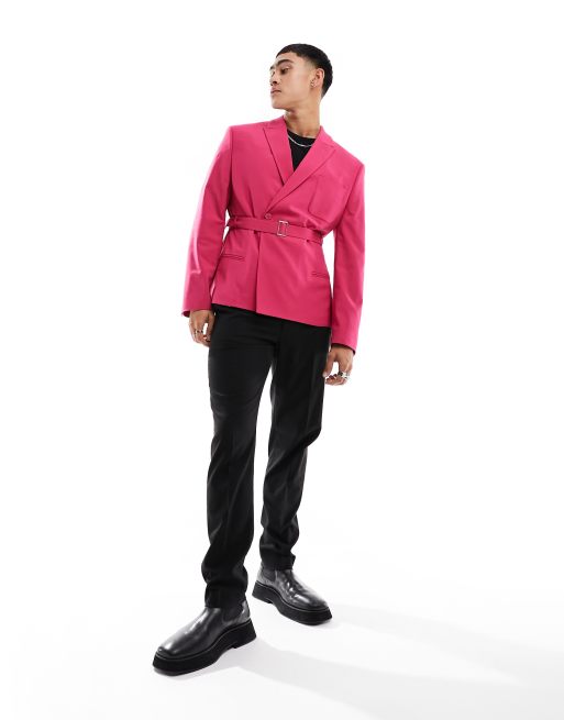 Pink belted blazer sale