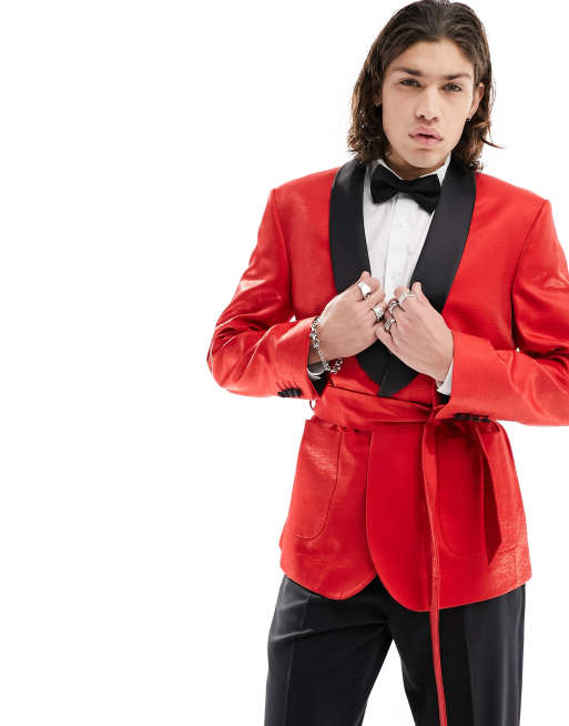 Red belted blazer sale