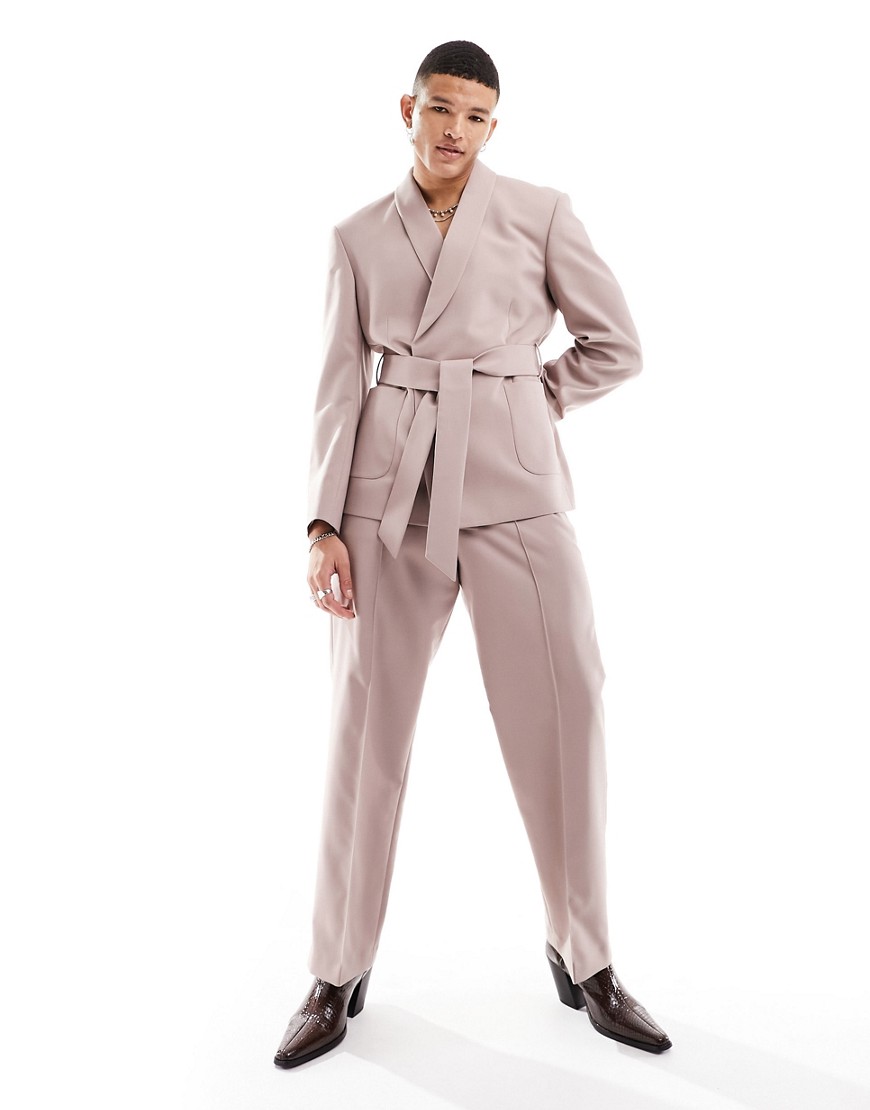 ASOS DESIGN slim belted suit jacket in pink