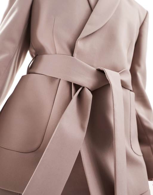 ASOS DESIGN slim belted suit jacket in pink