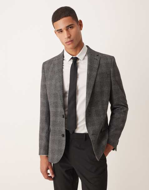 ASOS DESIGN slim blazer in charcoal check - view 1