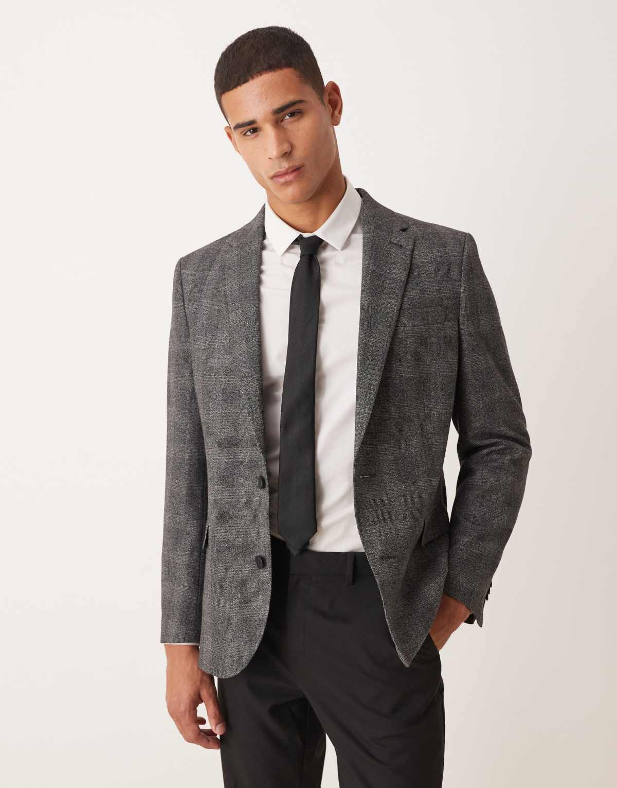 ASOS DESIGN slim blazer in charcoal check