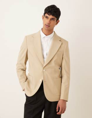 ASOS DESIGN slim blazer in stone twill-Neutral