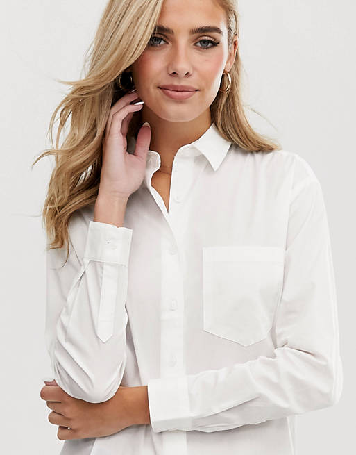 ASOS DESIGN slim boyfriend shirt with pleat detail back in stretch cotton in white