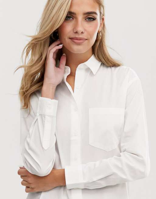 ASOS DESIGN slim boyfriend shirt with pleat detail back in stretch