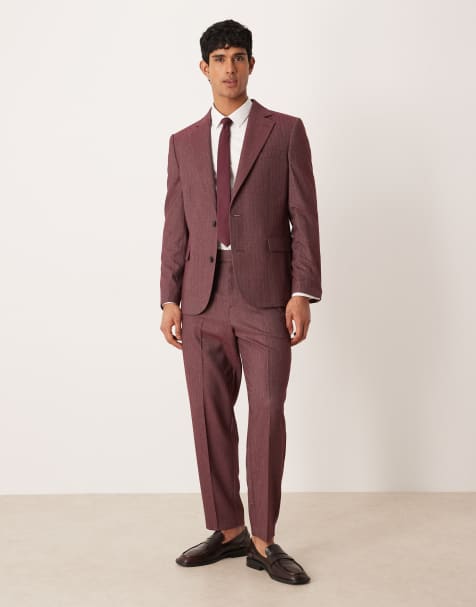 ASOS DESIGN slim burgundy herringbone suit - view 1