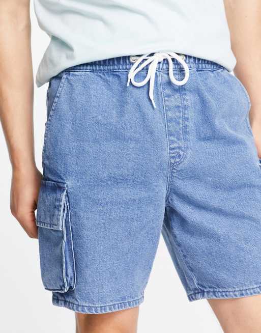 Mens denim shorts shop with elastic waist