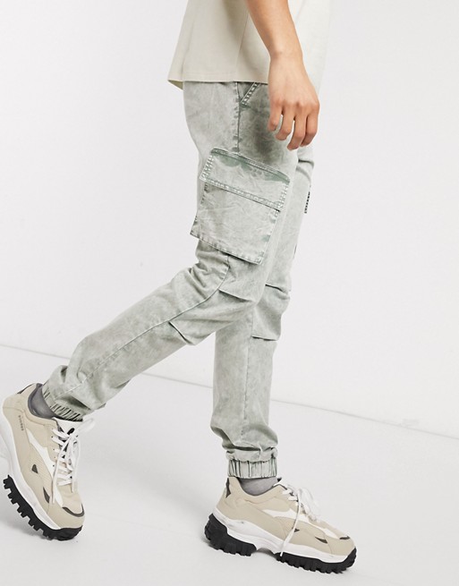 ASOS DESIGN slim cargo joggers in washed green