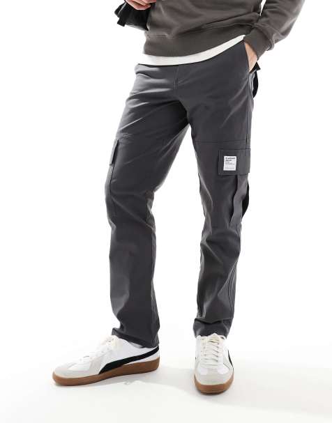 ASOS DESIGN slim cargo pants in charcoal with patch - view 1