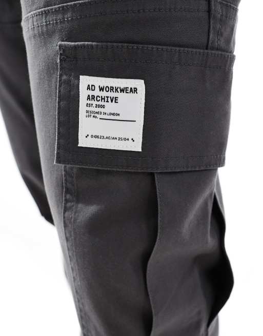 ASOS DESIGN slim cargo trouser in charcoal with patch