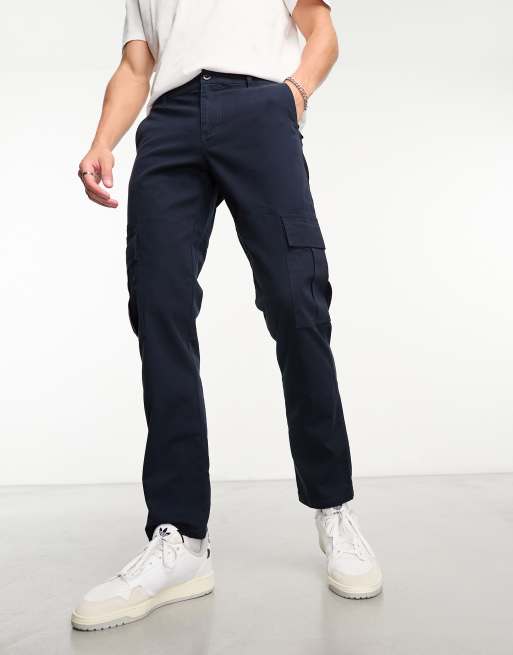 ASOS DESIGN slim cargo pants in navy