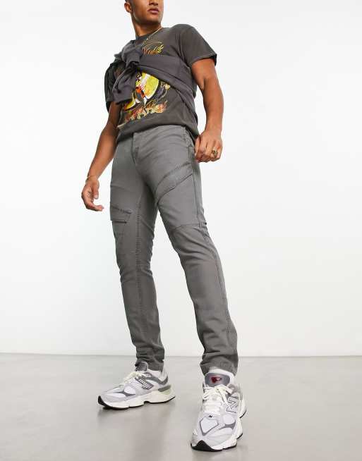 Mid Rise Cargo Pants - Washed Grey