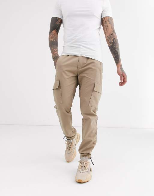 Beige Cargo Pants With Toggle Detail