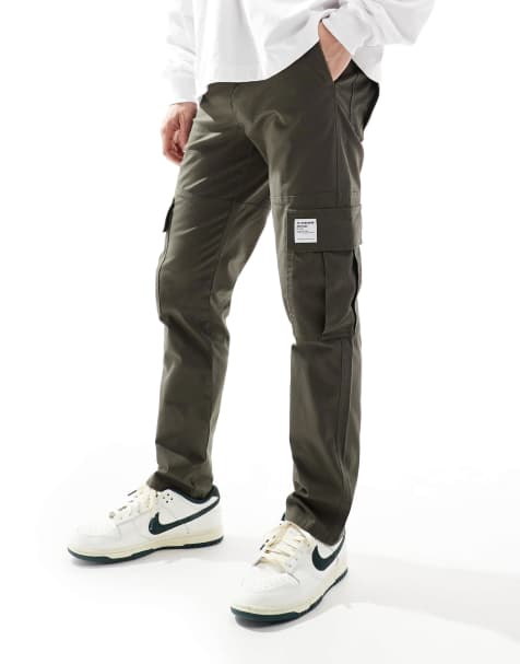 ASOS DESIGN slim cargo pants with workwear patch in khaki - view 1