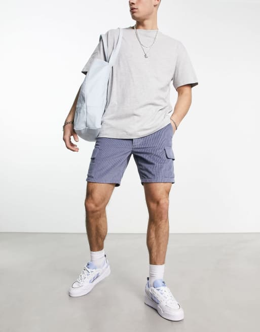 ASOS DESIGN slim cargo shorts in mid length in cord in grey ASOS