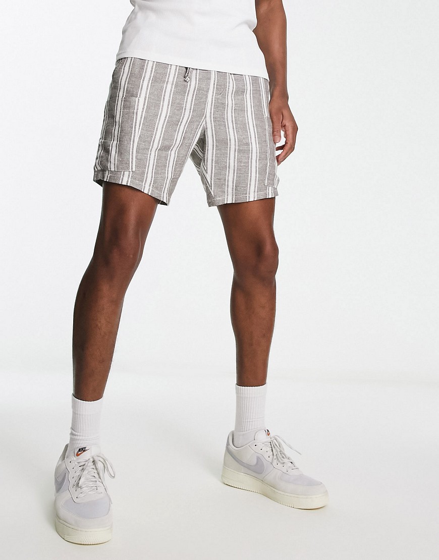 ASOS DESIGN slim cargo shorts in mid length in stripe-Brown
