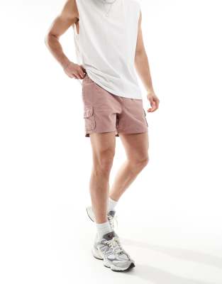 Asos Design Slim Cargo Shorts In Pink