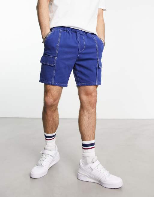 ASOS DESIGN slim cargo shorts in shorter length with contrast