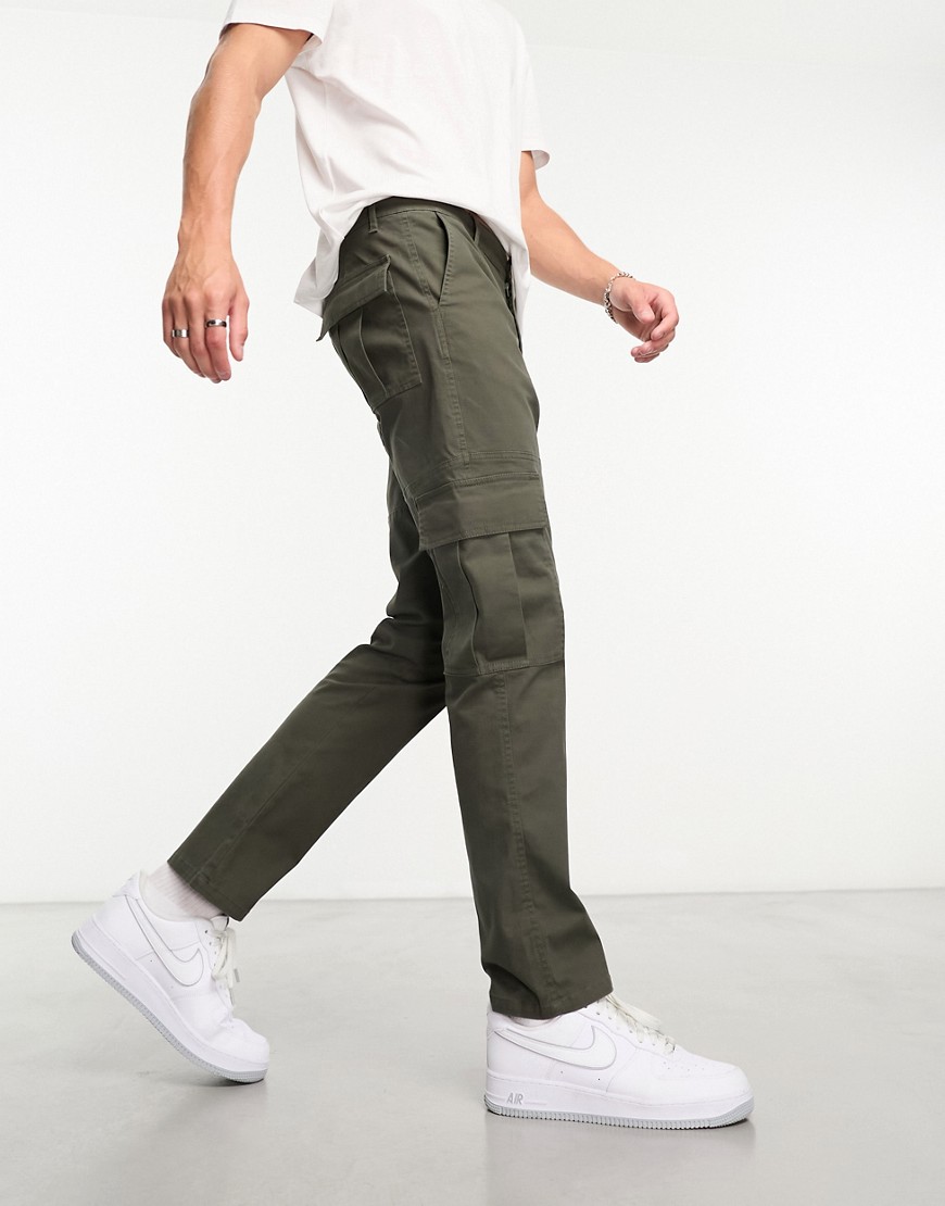 ASOS DESIGN slim cargo trouser in dark khaki-Green